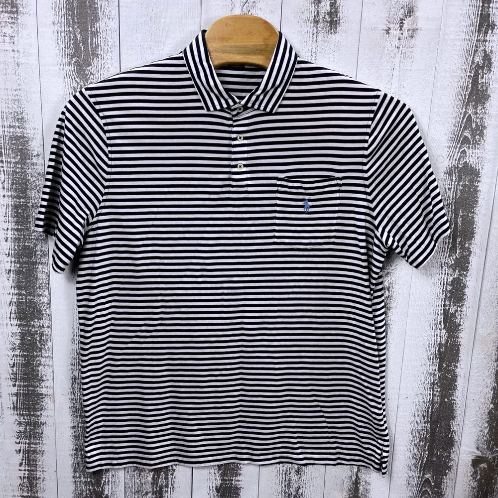 Polo Ralph Lauren Classic Fit Striped Polo Shirt Navy White XL Pony Pocket